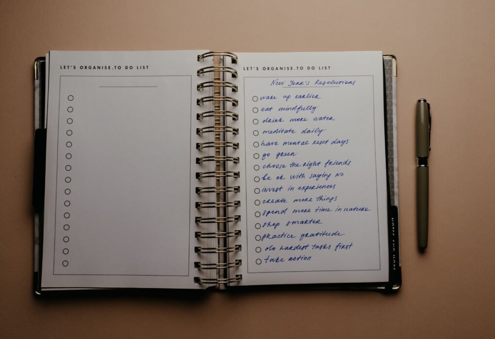 Daily routine and success habits planner in a notebook